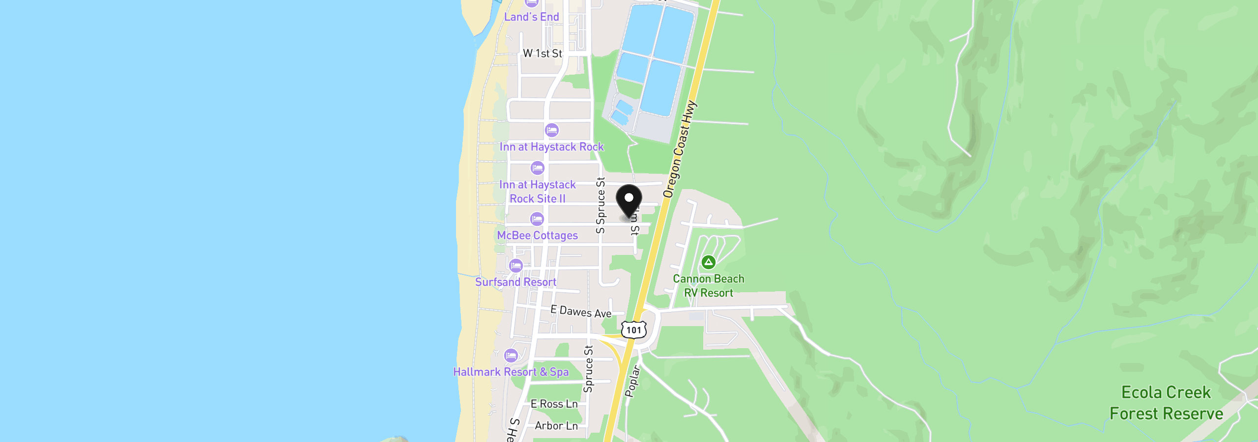 Map showing the location of 296 E Van Buren St, Cannon Beach, OR 97110
