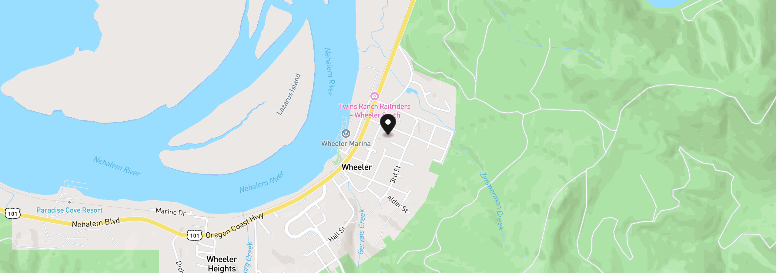 Map showing the location of Spruce St, Wheeler, OR 97147