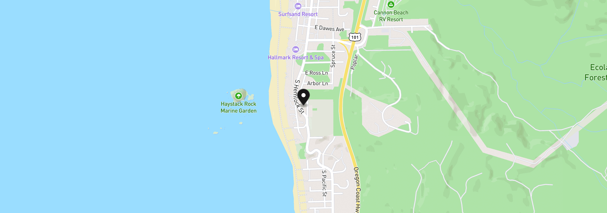 Map showing the location of Haystack Ln 1702, Cannon Beach, OR 97110