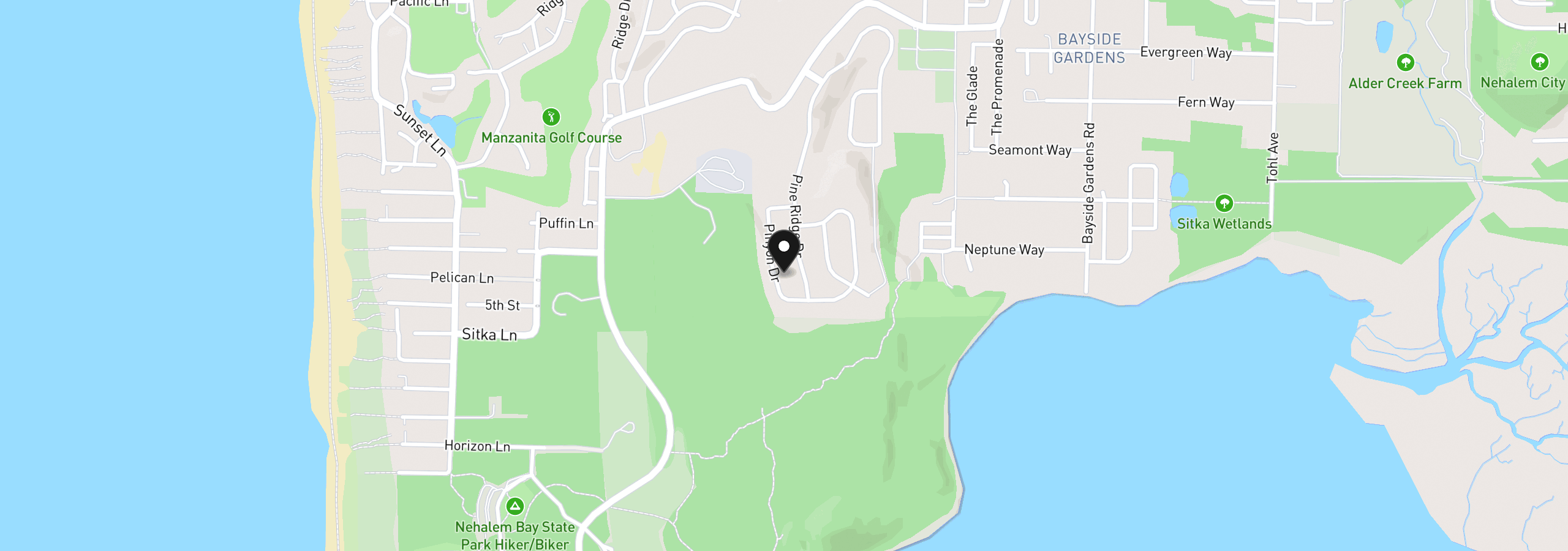 Map showing the location of 34515 Pinyon Dr, Manzanita, OR 97130