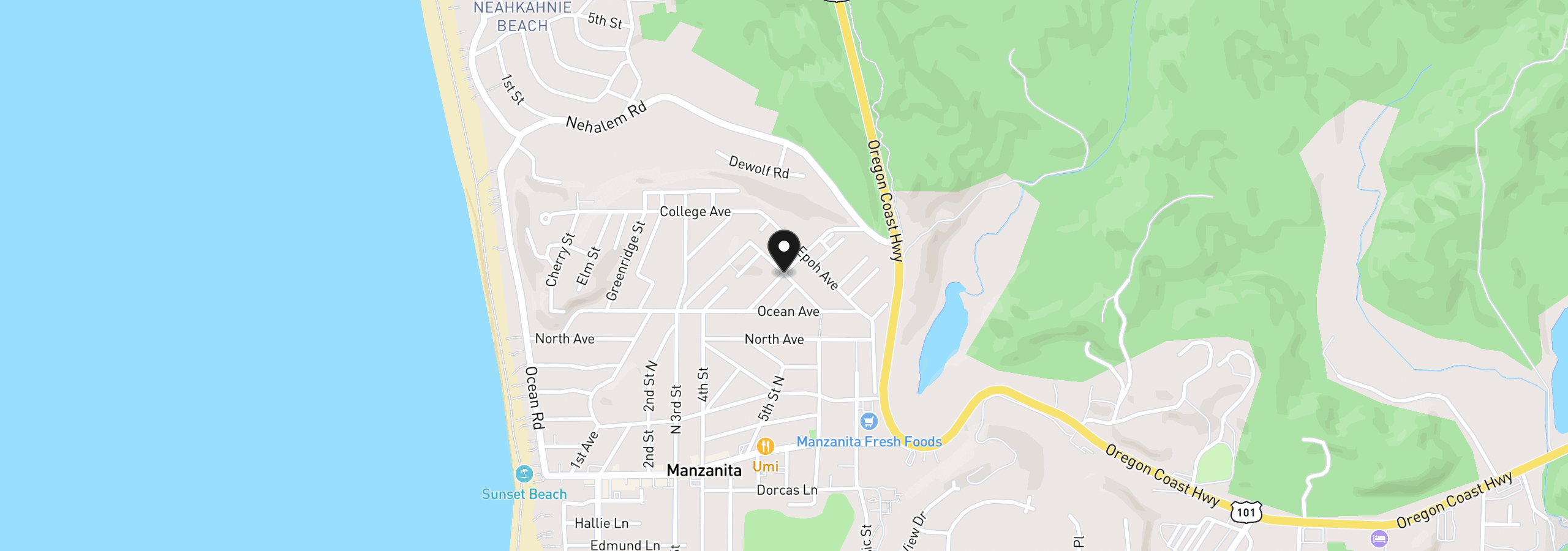 Map showing the location of Poysky Vacant Lot, Manzanita, OR 97130