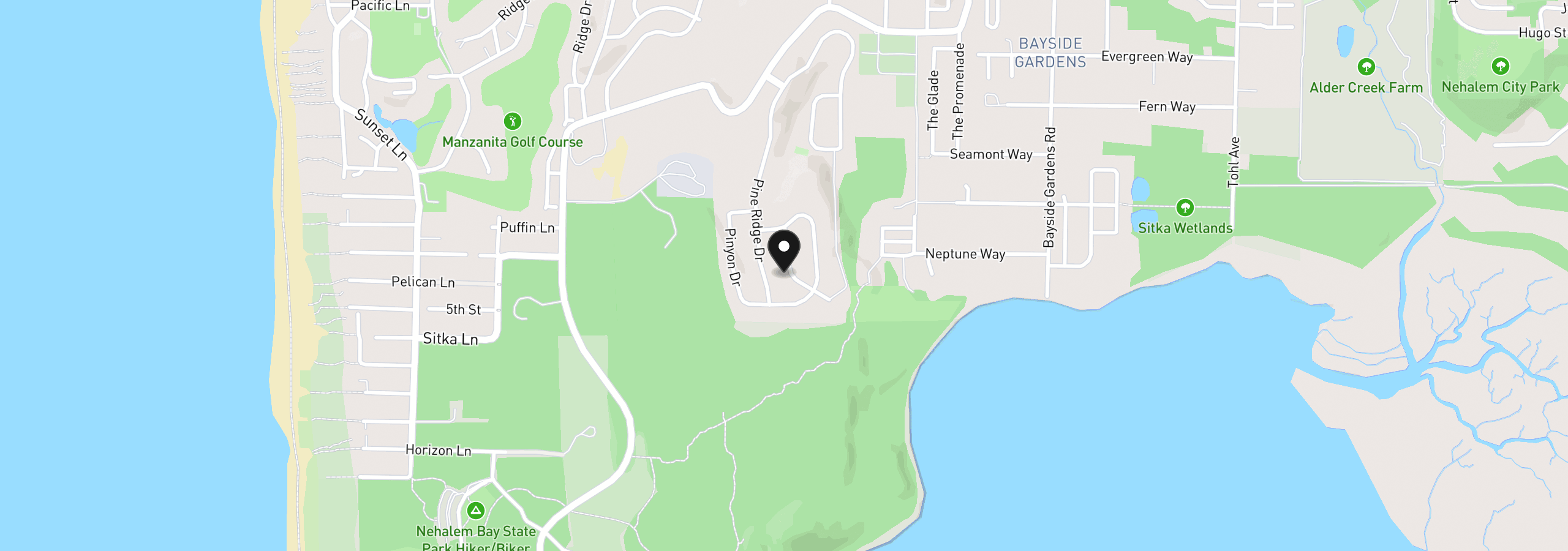 Map showing the location of 9920 Shore Pine Ln, Manzanita, OR 97130