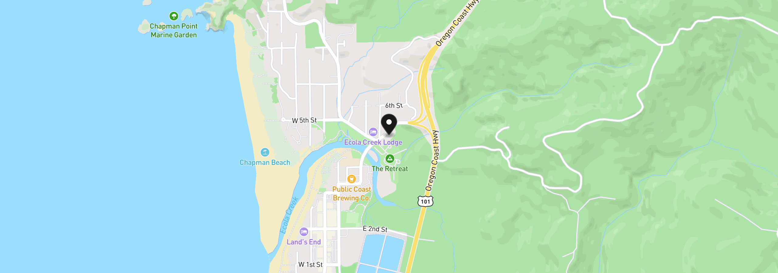 Map showing the location of 539 Fir St, Cannon Beach, OR 97110