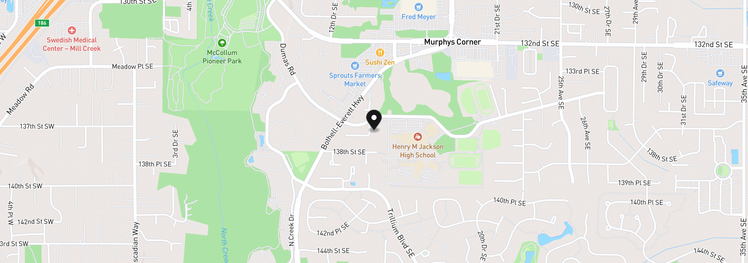 Map showing the location of 13629 14th Dr SE, Mill Creek, Wa 98082