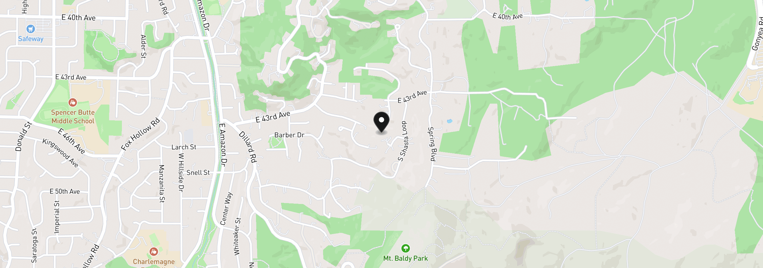 Map showing the location of Why Worry Lane, Eugene, OR 97405