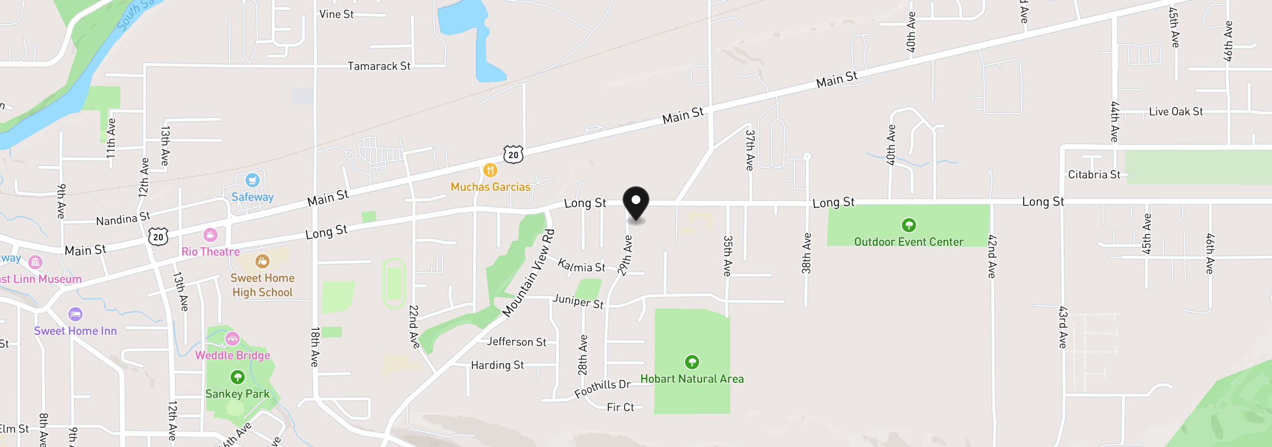 Map showing the location of 29th Av Lot4900, Sweet Home, OR 97386