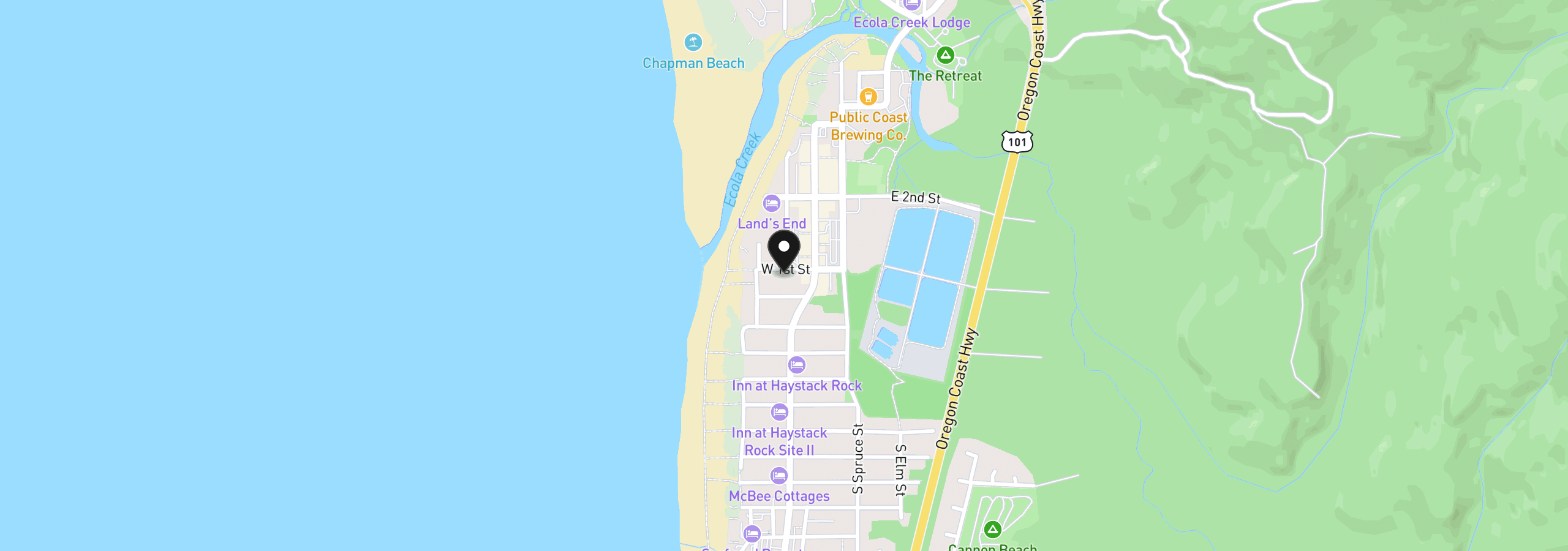 Map showing the location of 155 W 1st St, Cannon Beach, OR 97110