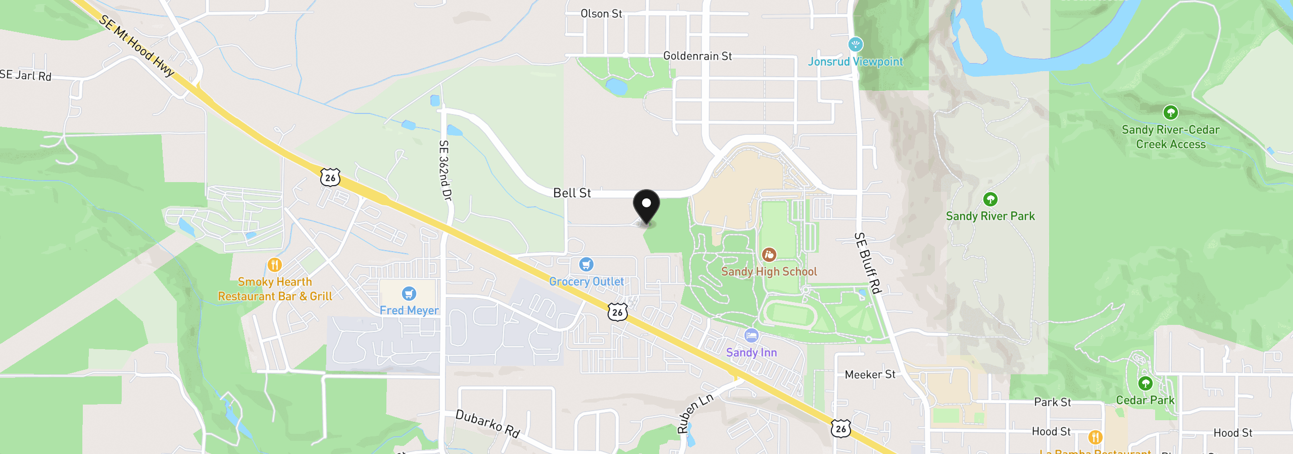 Map showing the location of 16370 Bell St, Sandy, OR 97055