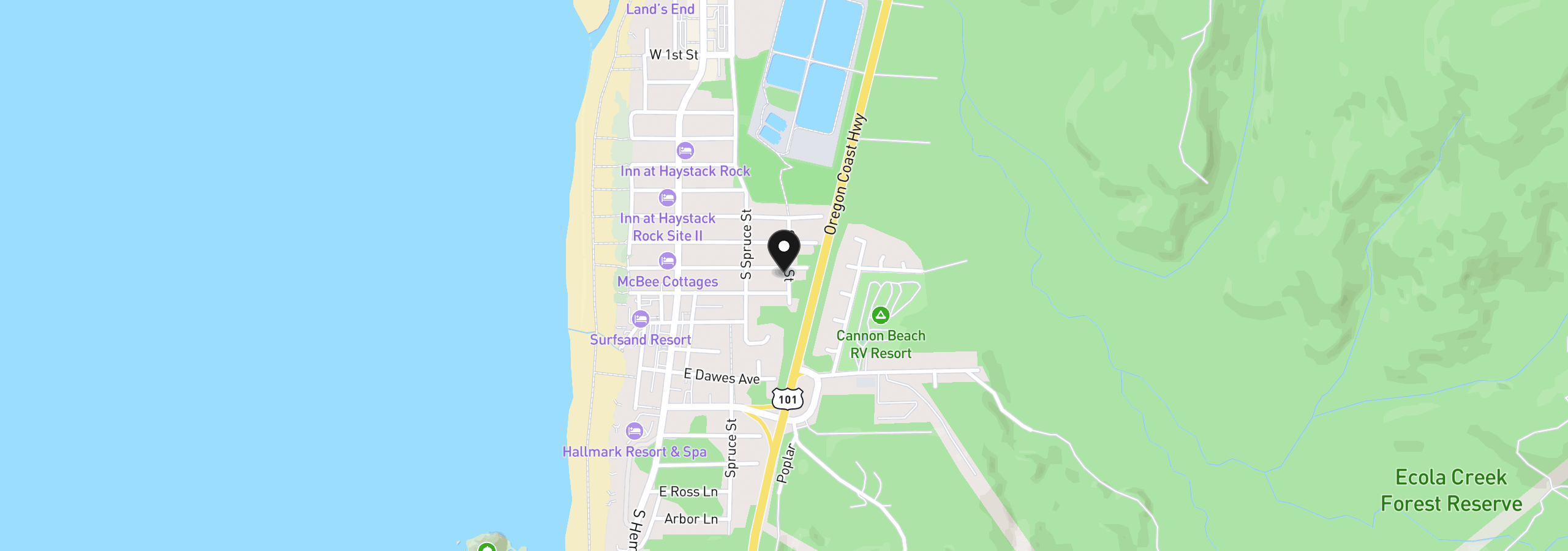 Map showing the location of 295 E Van Buren St, Cannon Beach, OR 97110