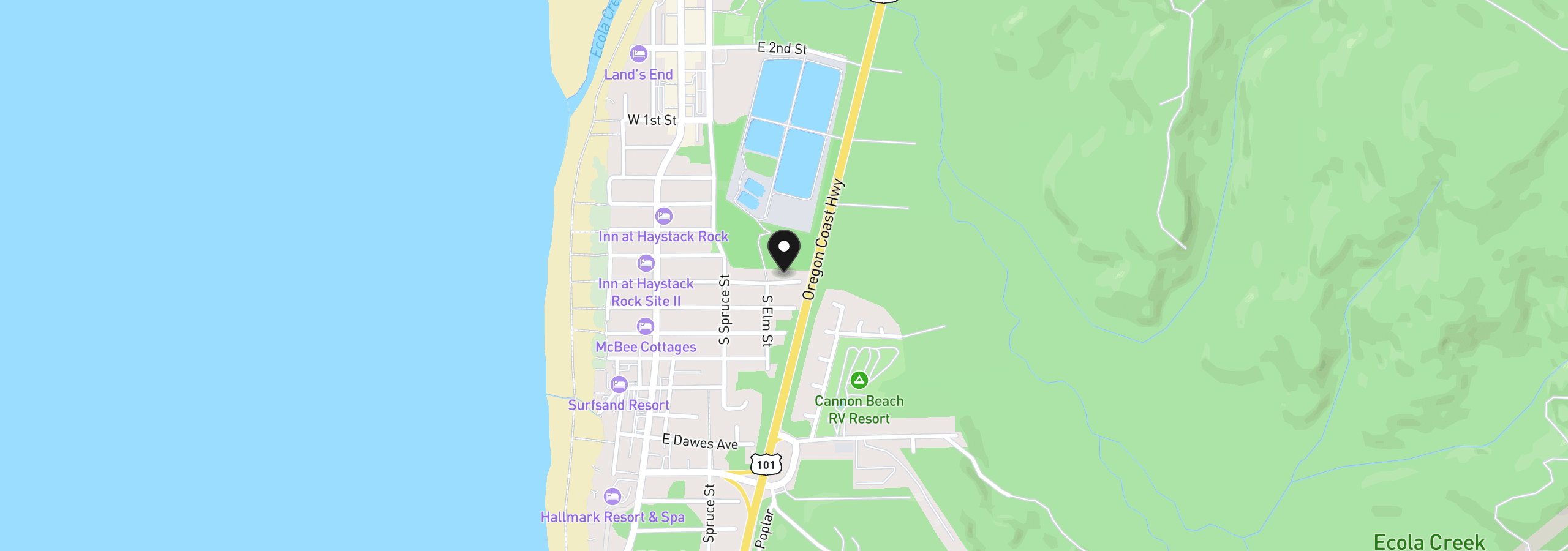 Map showing the location of 340 E Monroe St, Cannon Beach, OR 97110