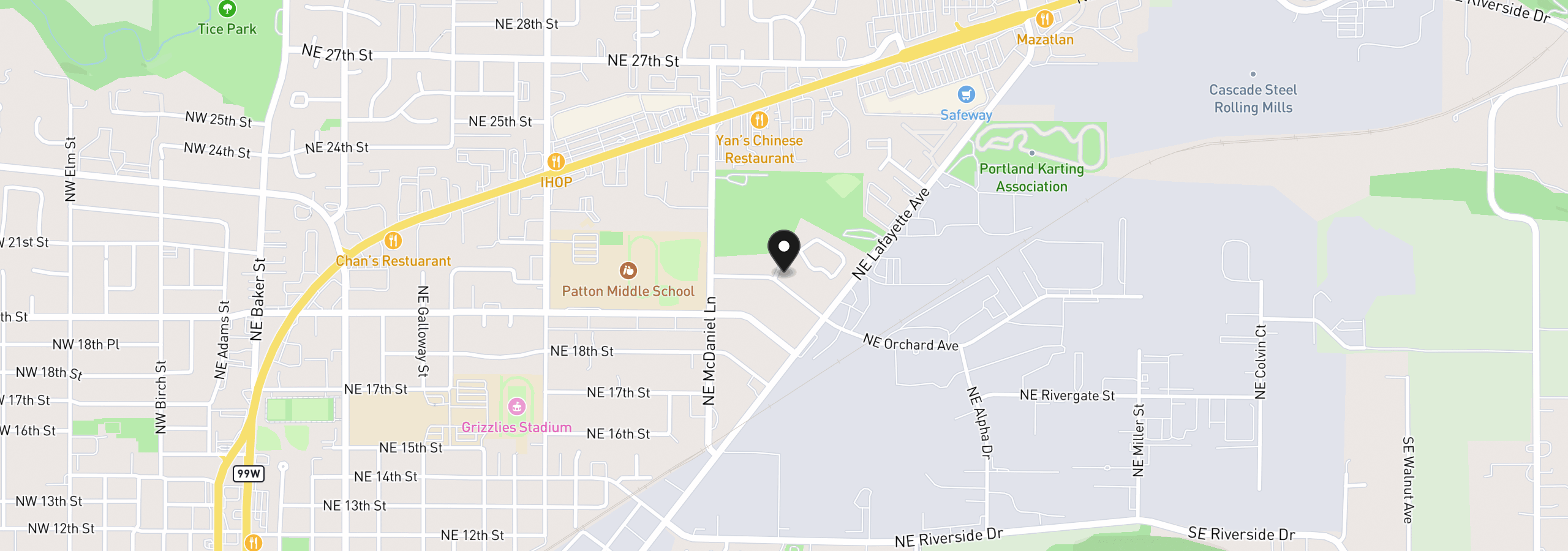 Map showing the location of 1911 NE Orchard Ave, McMinnville, OR 97128