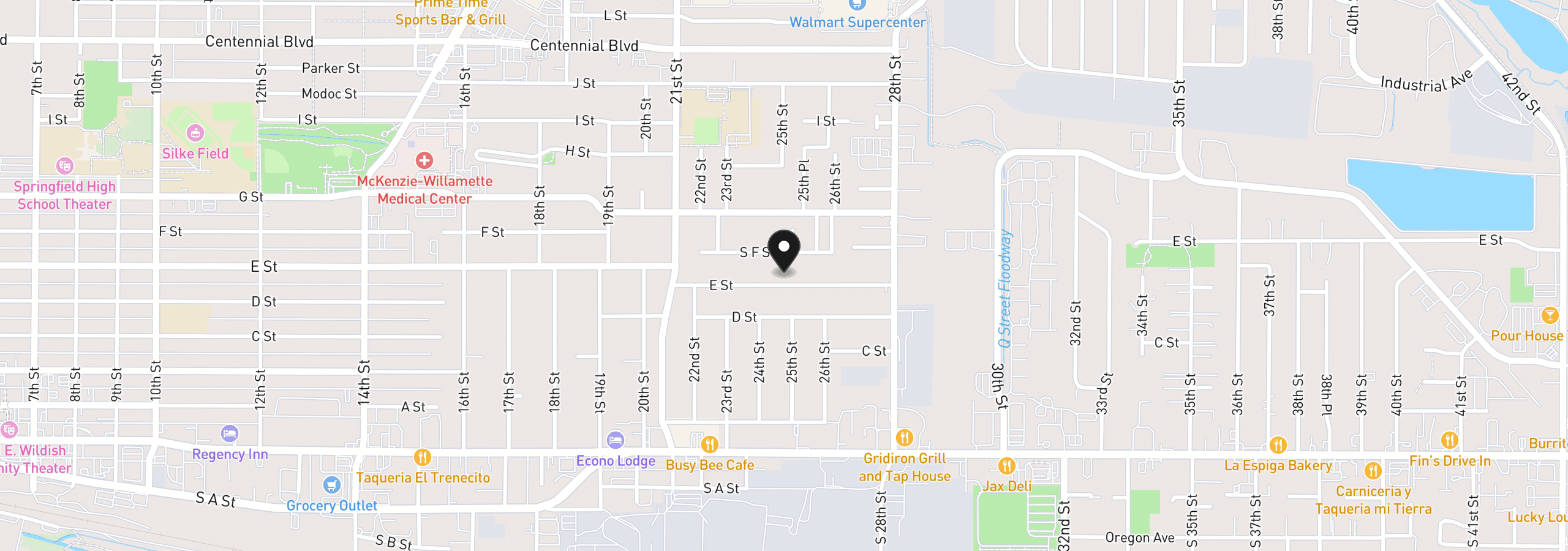 Map showing the location of 2460 E St, Springfield, OR 97477