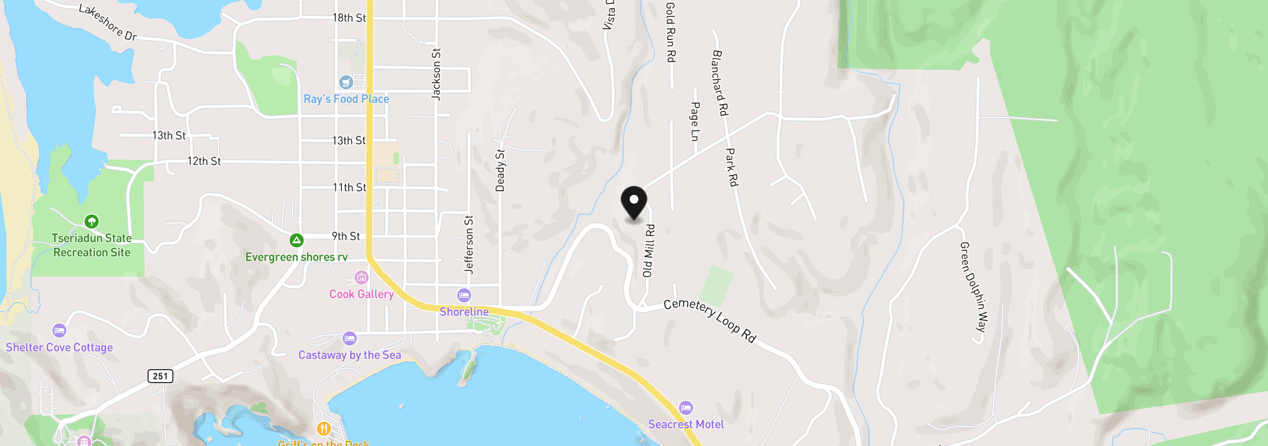 Map showing the location of 41894 Old Mill Rd, Port Orford, OR 97465