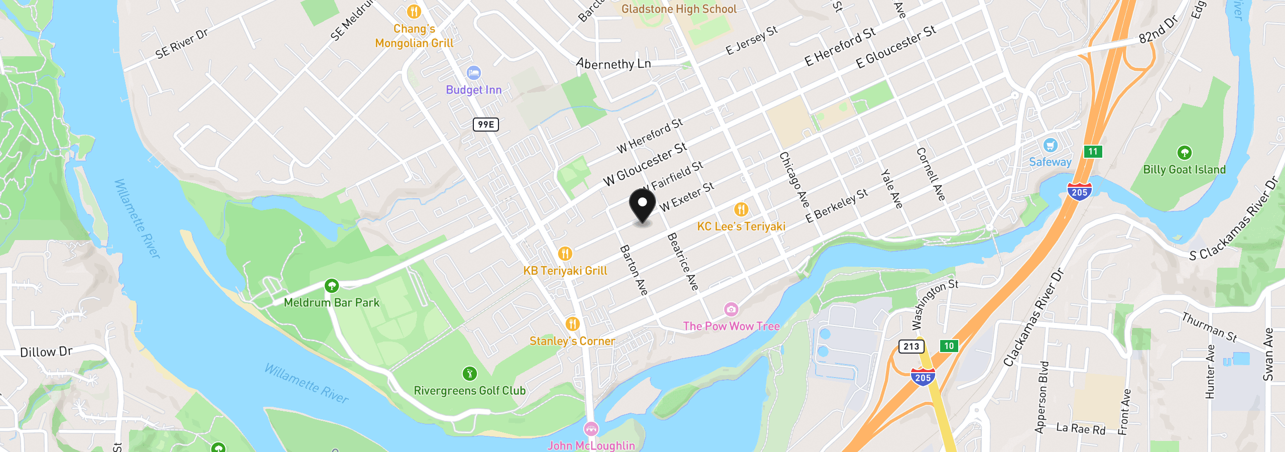 Map showing the location of 345 W Exeter St, Gladstone, OR 97027