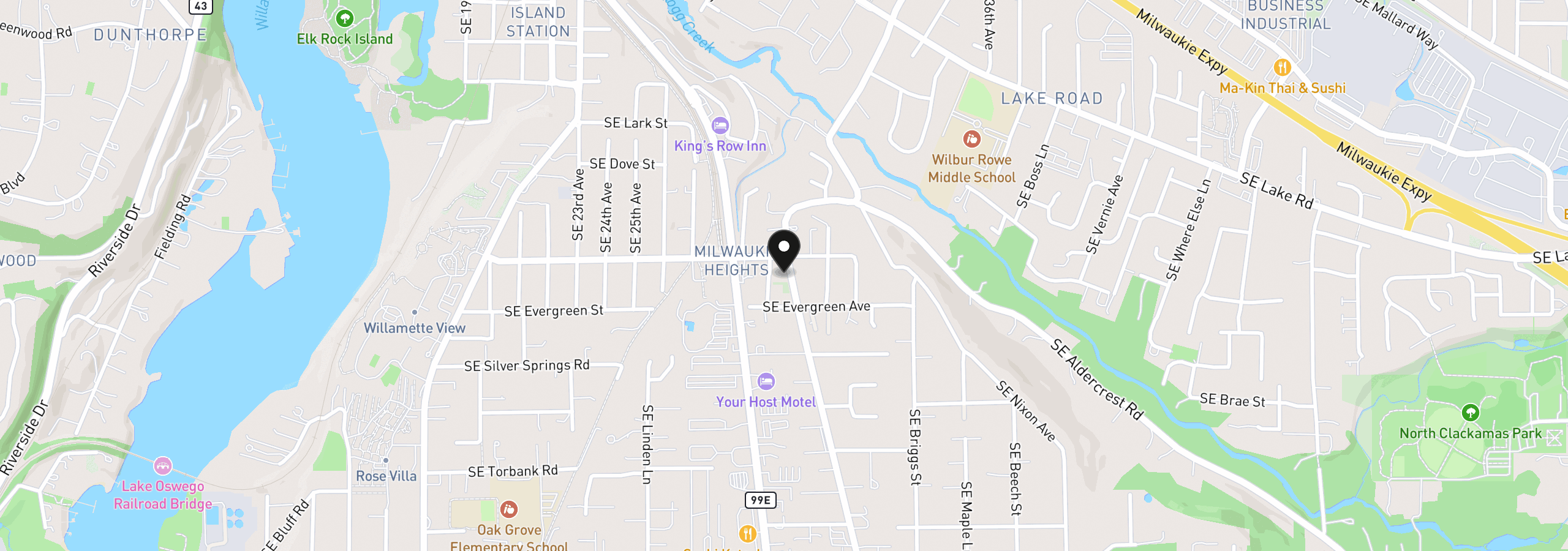 Map showing the location of 12811 SE Oatfield Rd, Milwaukie, OR 97222