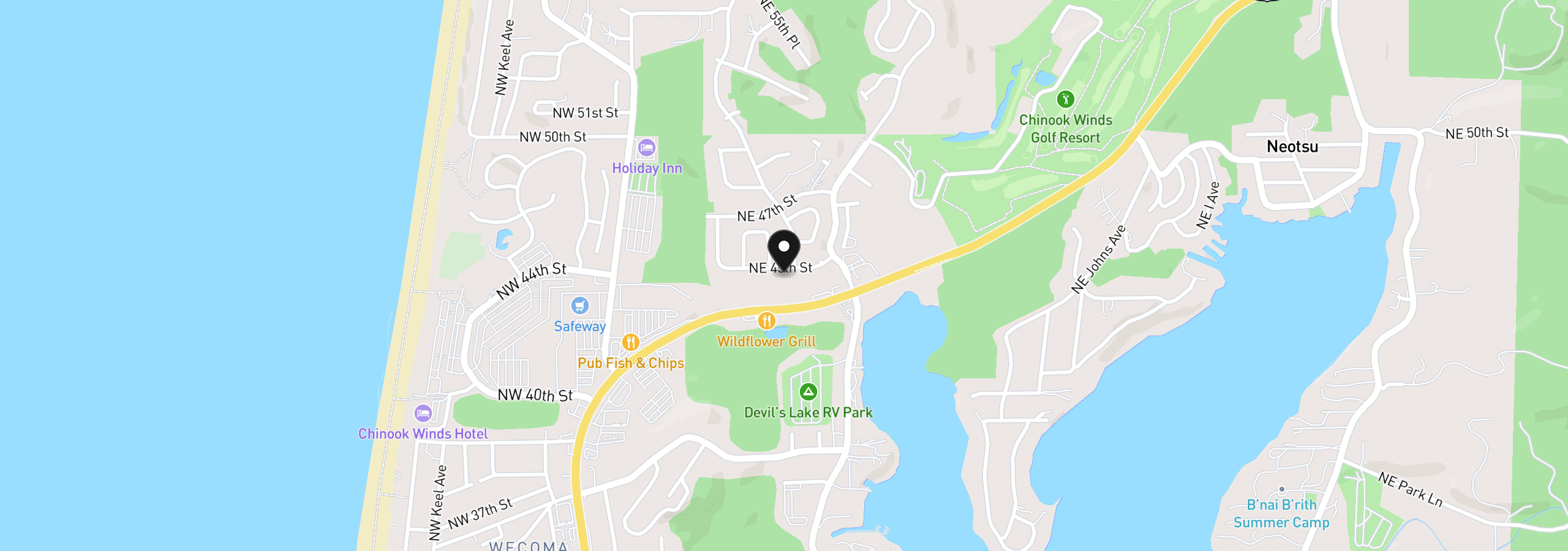 Map showing the location of 2780 NE 45th St, Lincoln City, OR 97367