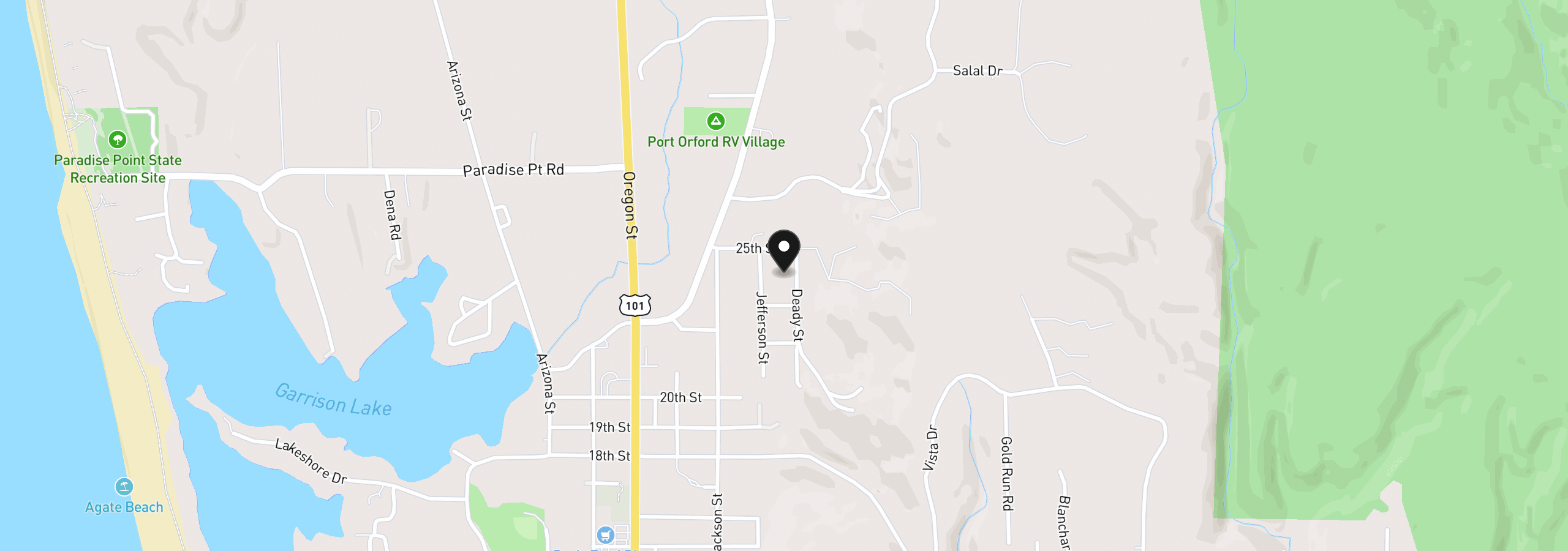 Map showing the location of 140 Woodglen St, Port Orford, OR 97465