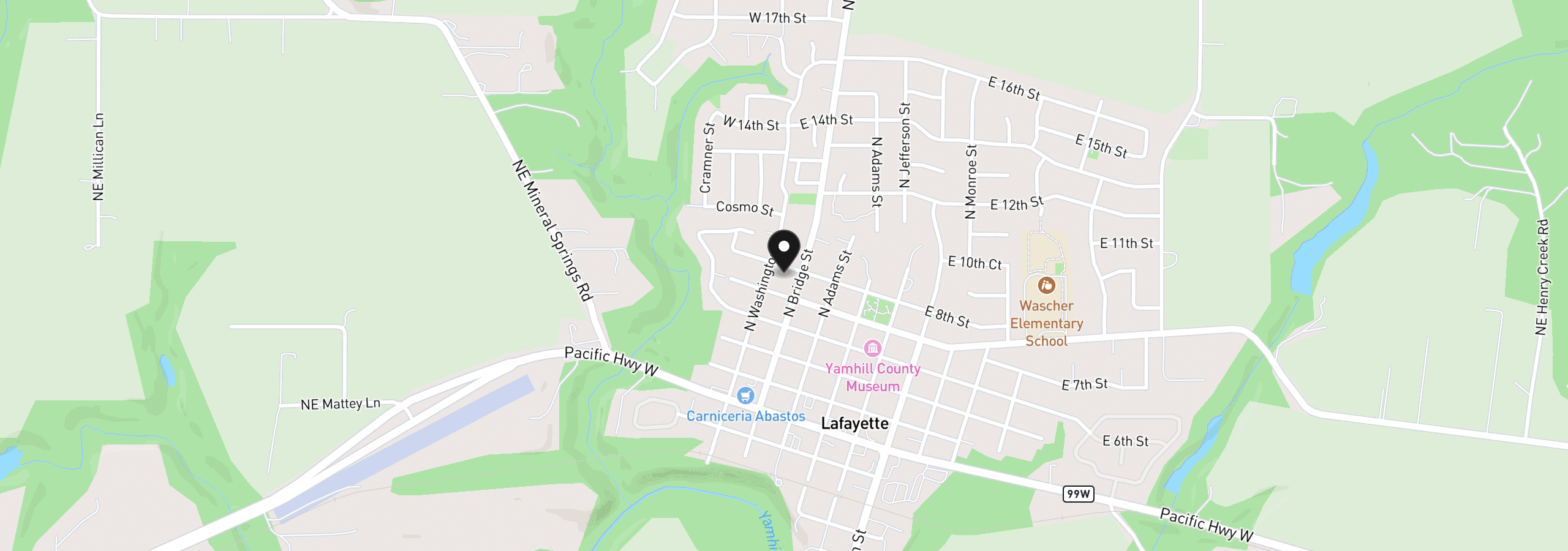 Map showing the location of 147 E 8th St, Lafayette, OR 97127