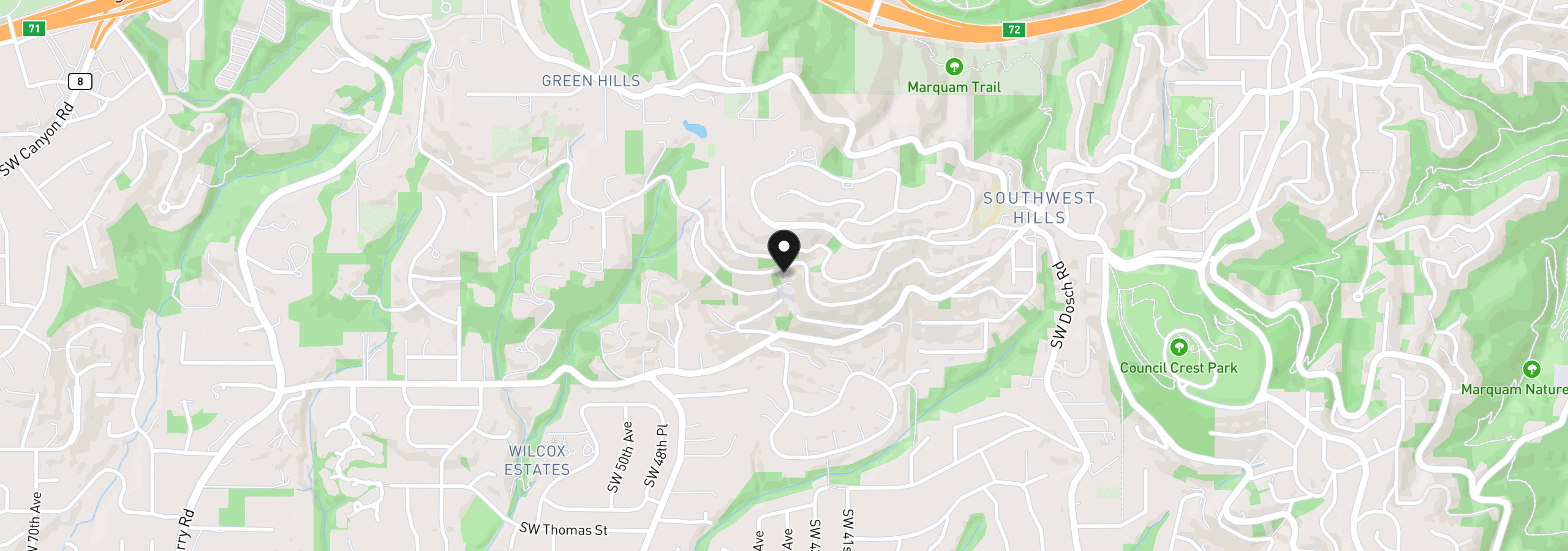 Map showing the location of 4410 SW Hewett Blvd, Portland, OR 97221