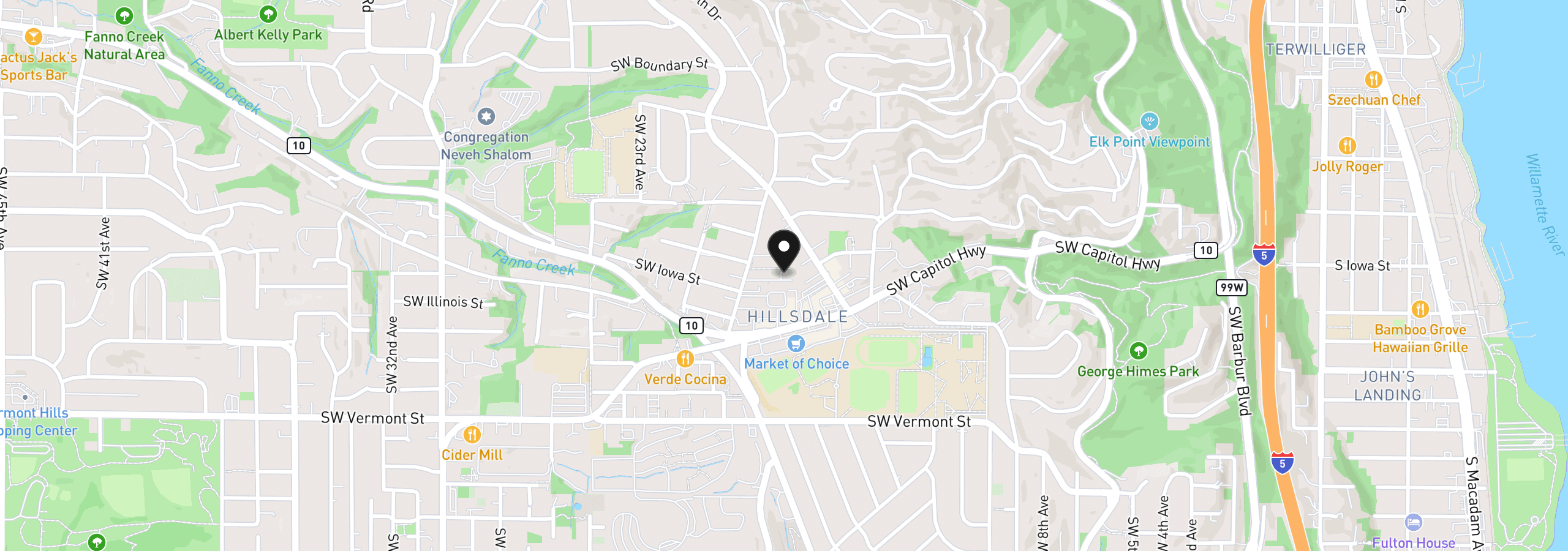 Map showing the location of 6026 SW 18th Dr, Portland, OR 97239