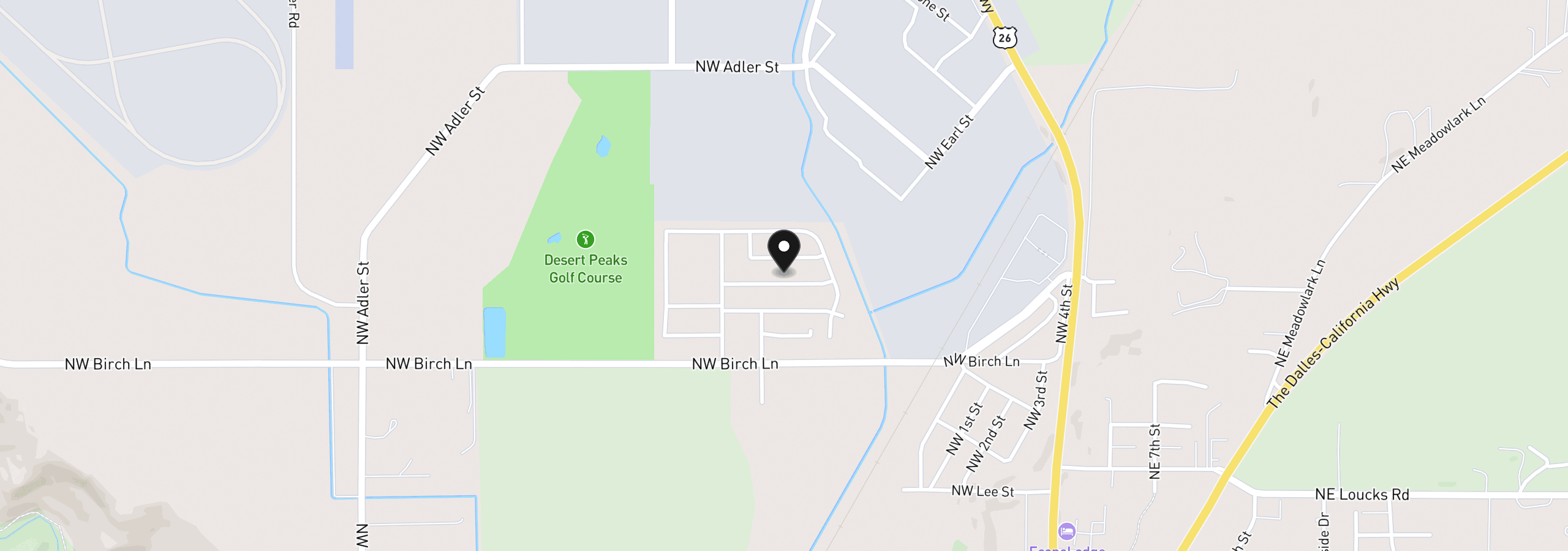 Map showing the location of 280 NW Double Eagle Ave, Madras, OR 97741