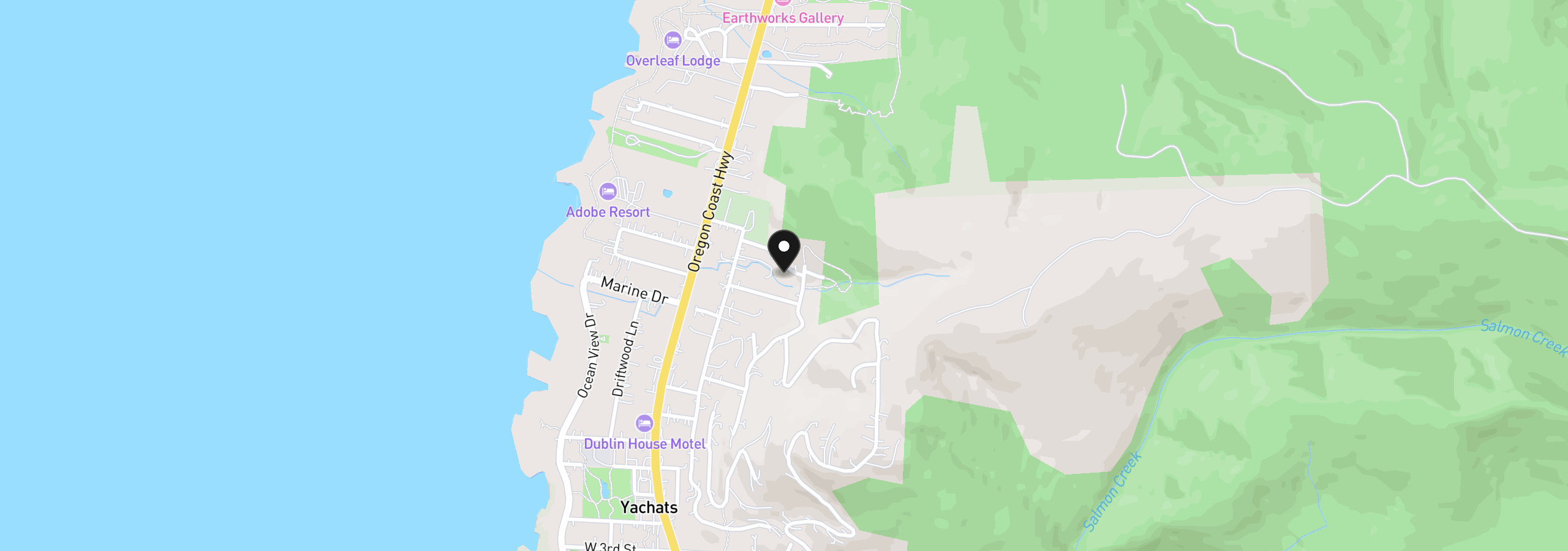 Map showing the location of 208 Chief Albert Dr, Yachats, OR 97498