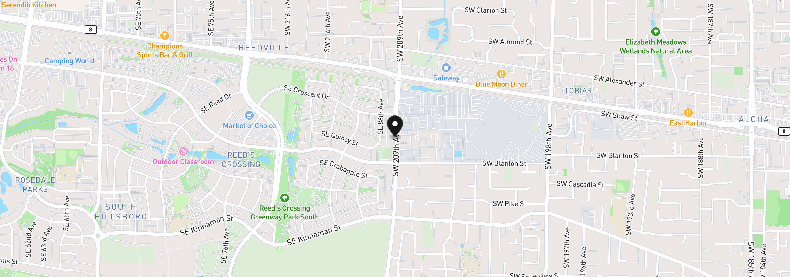 Map showing the location of 3589 SW 209th Ave, Hillsboro, OR 97123