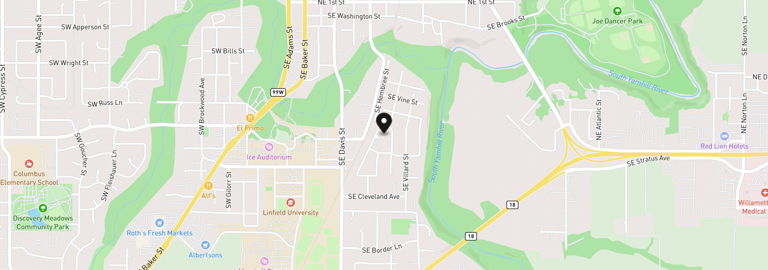 Map showing the location of 697 SE Millright Ct, McMinnville, OR 97128