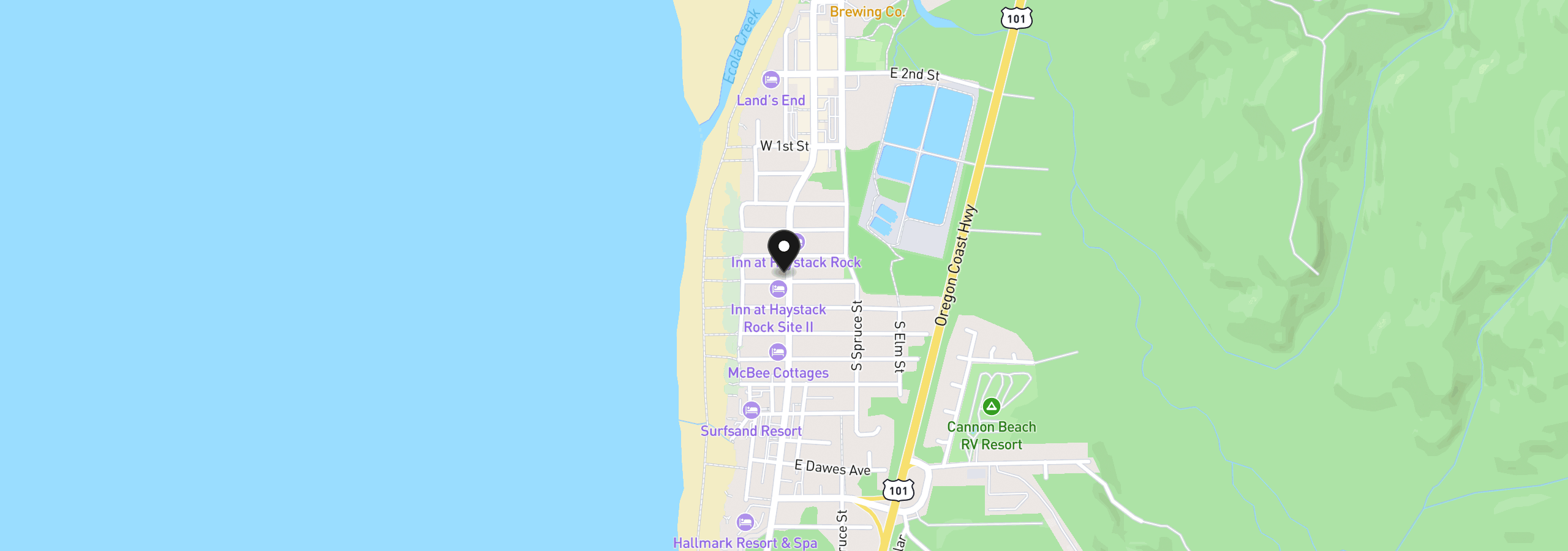 Map showing the location of 108 W Madison St, Cannon Beach, OR 97110
