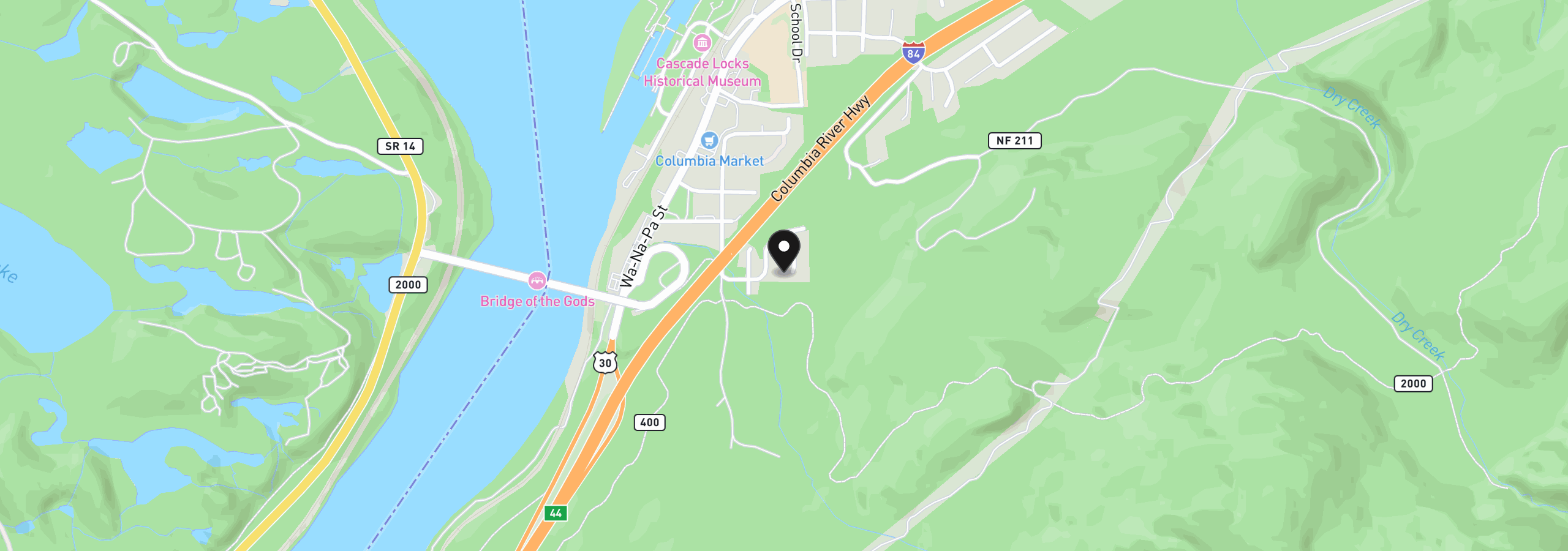 Map showing the location of 951 SW Spelling Pl 14, Cascade Locks, OR 97014