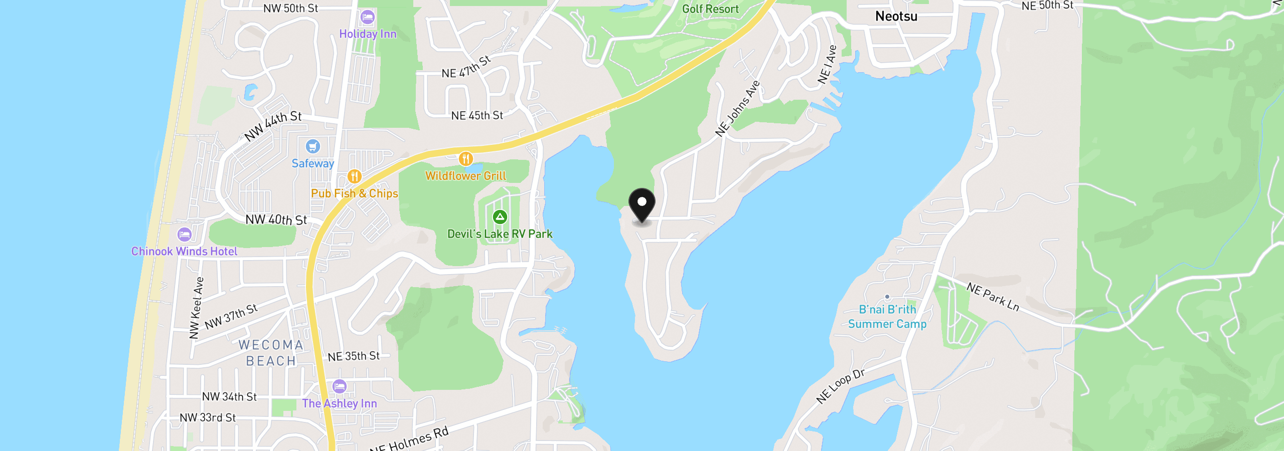 Map showing the location of 3508 NE 40th Ct, Neotsu, OR 97364