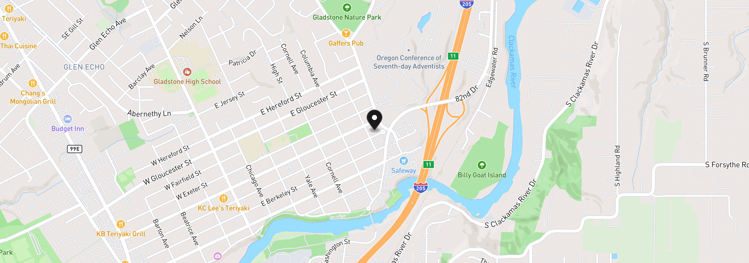Map showing the location of 730 E Clarendon St, Gladstone, OR 97027