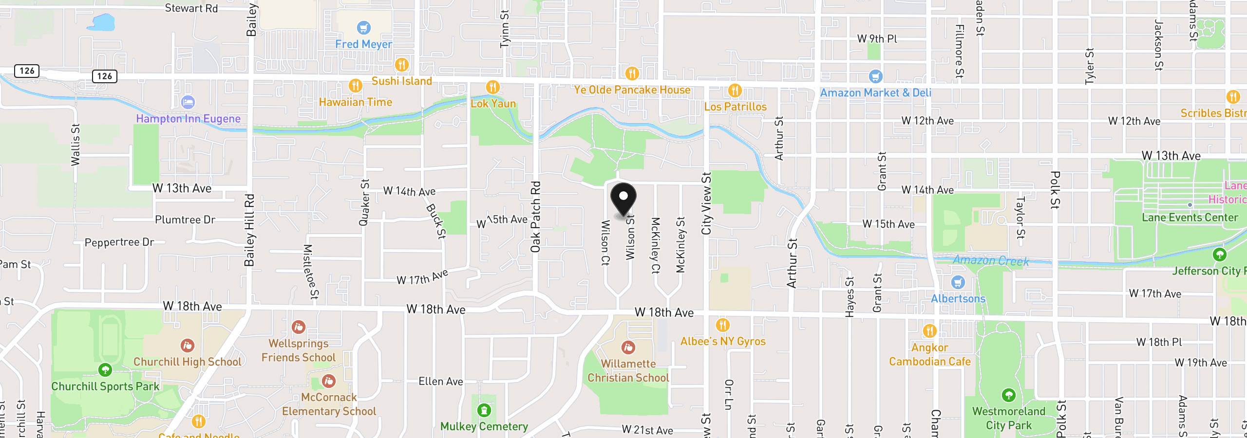 Map showing the location of 1510 Wilson St, Eugene, OR 97402
