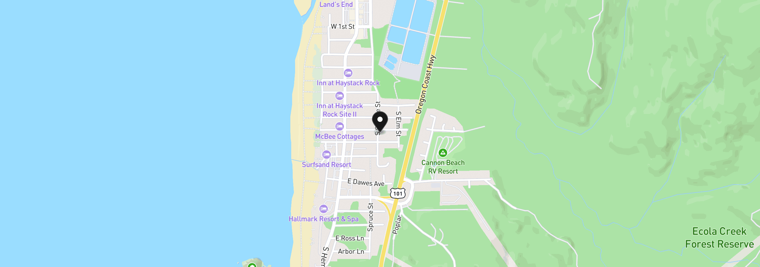 Map showing the location of 207 E Van Buren St, Cannon Beach, OR 97110