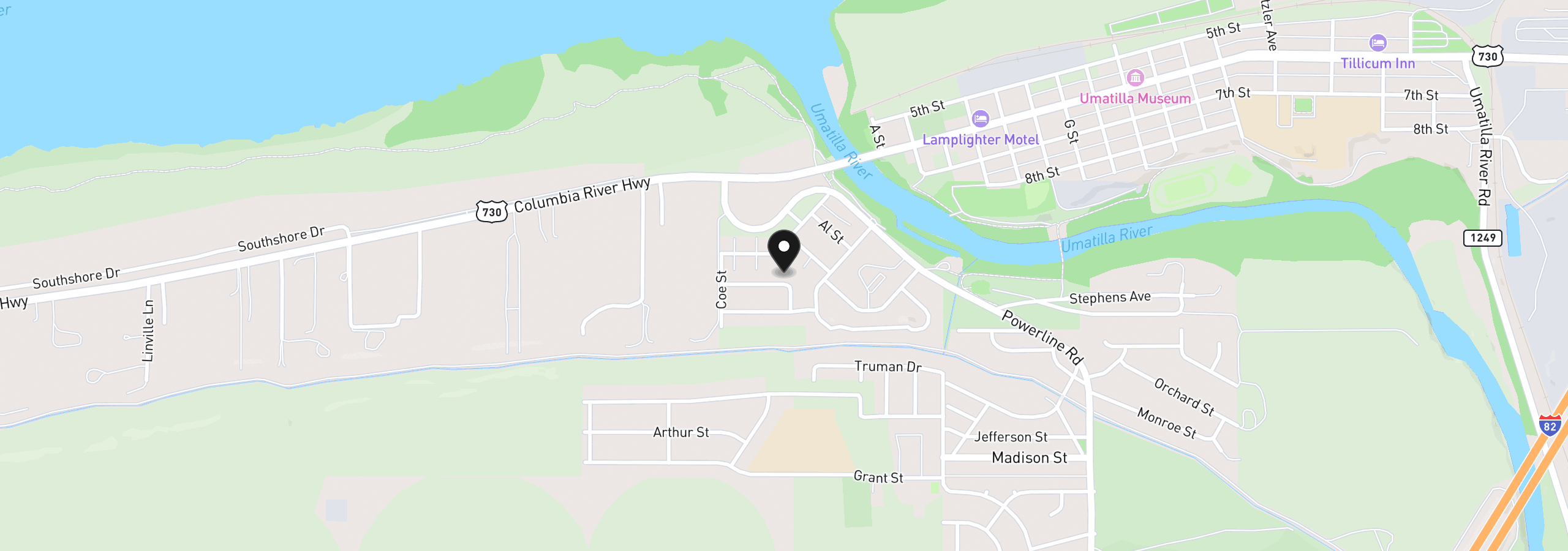 Map showing the location of 253 Merrick Ave, Umatilla, OR 97882