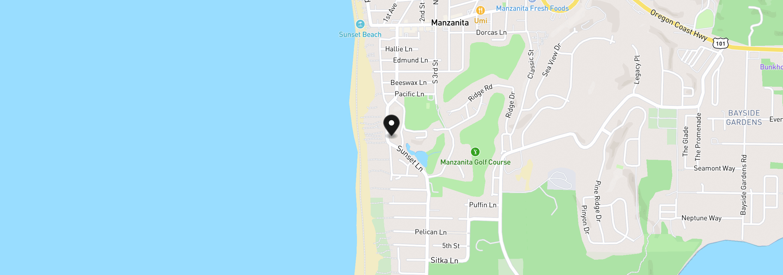 Map showing the location of 888 Beach St, Manzanita, OR 97130