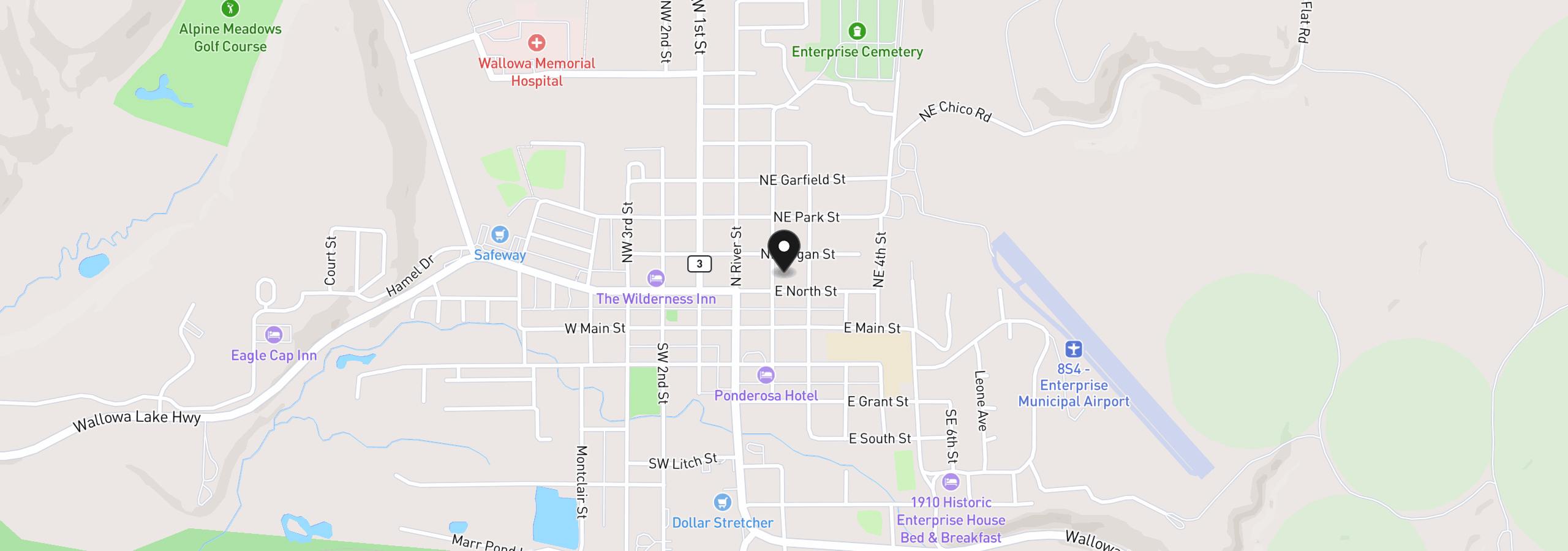Map showing the location of 203 NE 1st St, Enterprise, OR 97828