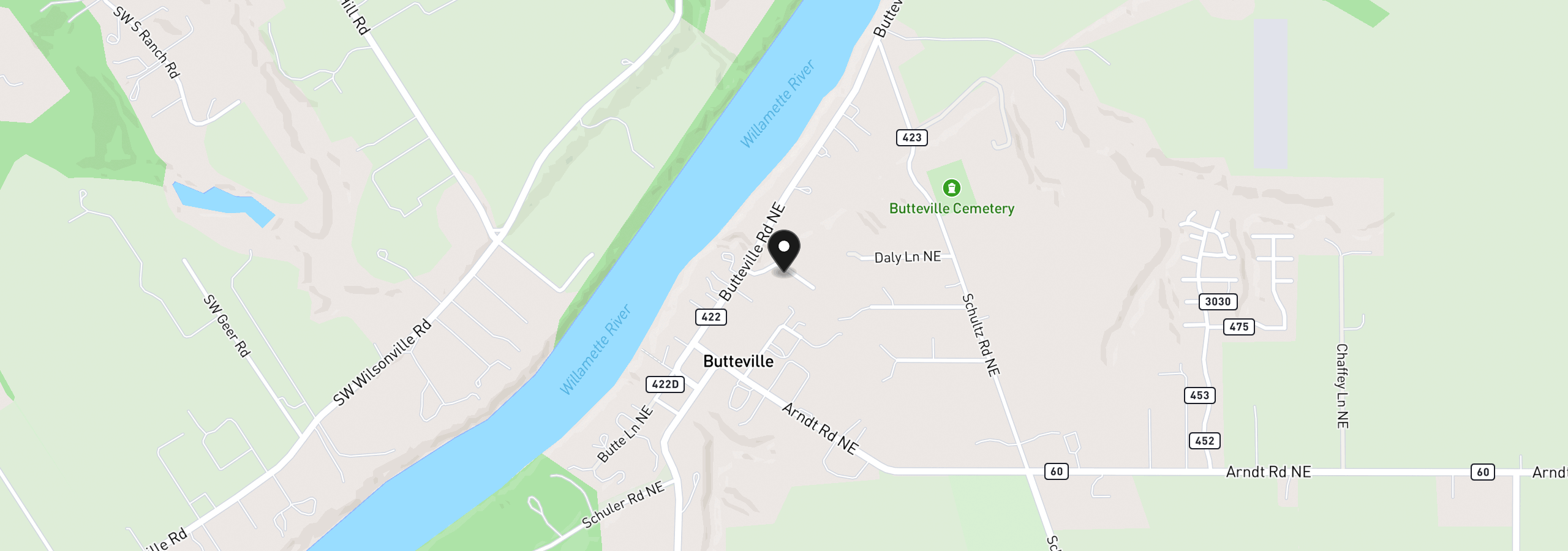 Map showing the location of 10920 Martin Ln NE, Aurora, OR 97002