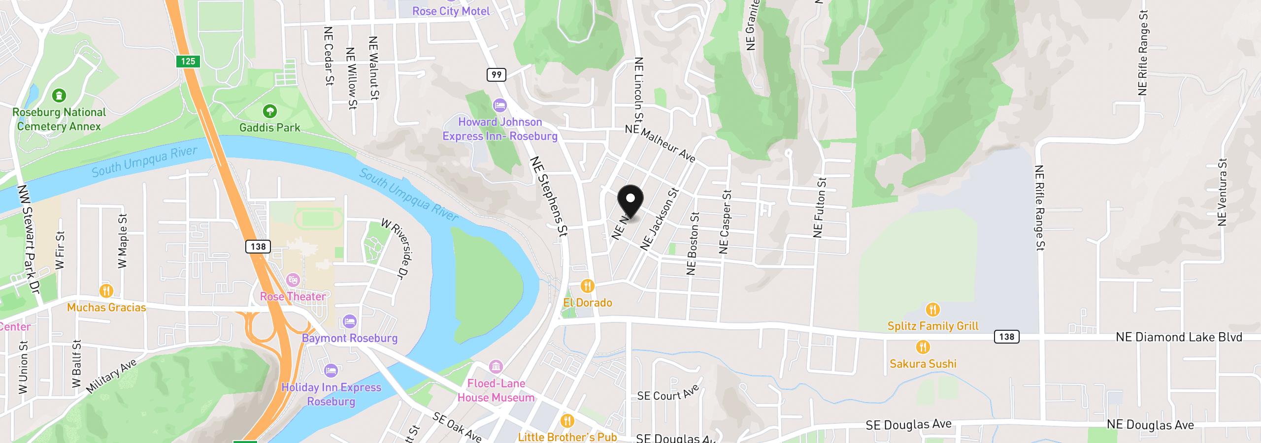 Map showing the location of 549 NE Nash St, Roseburg, OR 97470