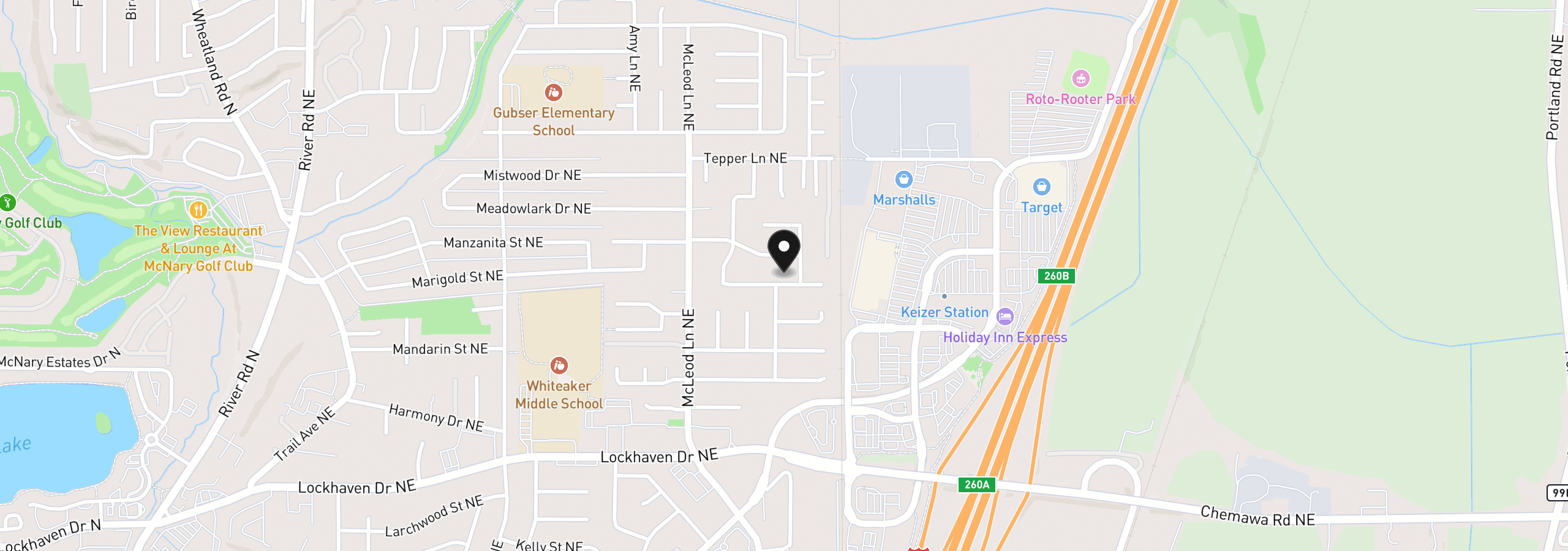 Map showing the location of 2323 Latona Dr, Keizer, OR 97303