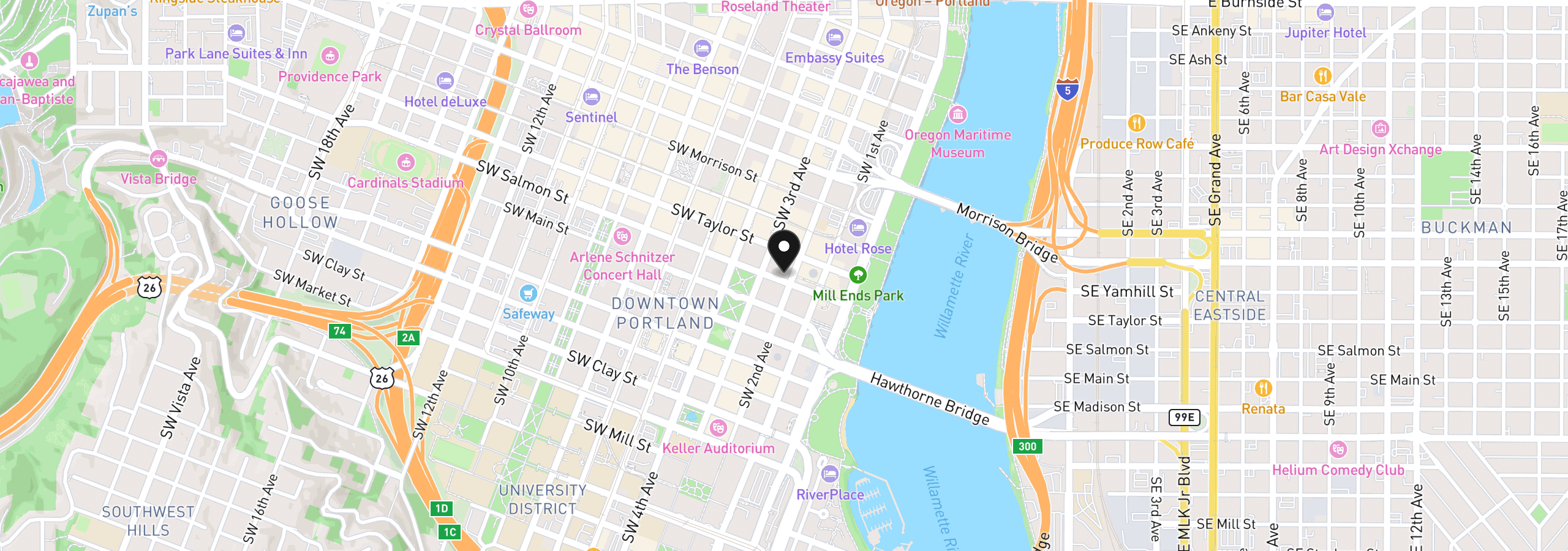 Map showing the location of 969 SW 2nd Ave 4000, Portland, OR 97204