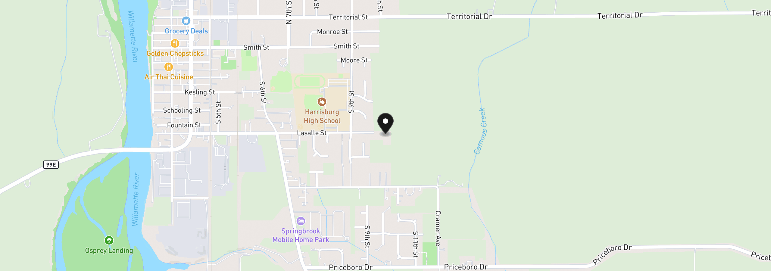 Map showing the location of 970 Lasalle St, Harrisburg, OR 97446