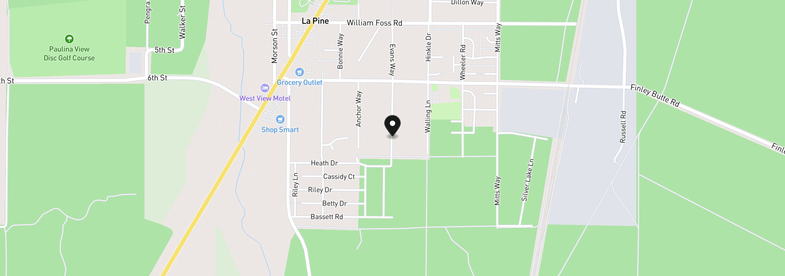 Map showing the location of 51324 Evans Way, La Pine, OR 97739