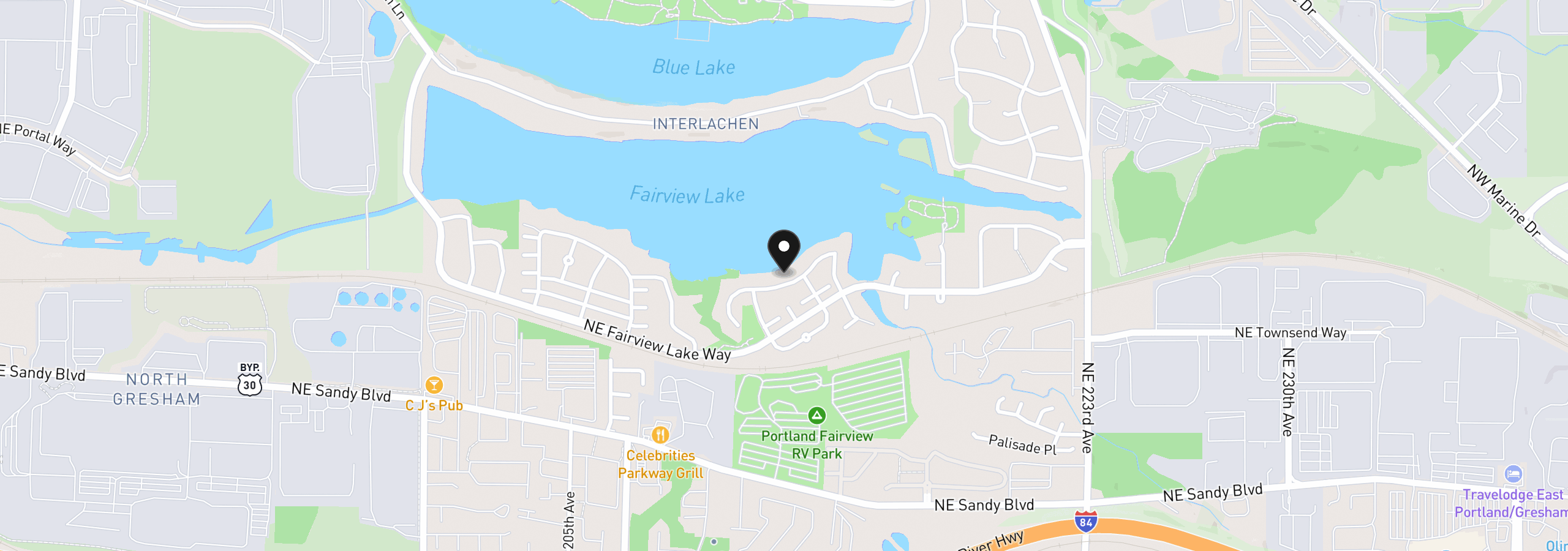 Map showing the location of 21223 NE Shore Dr, Fairview, OR 97024