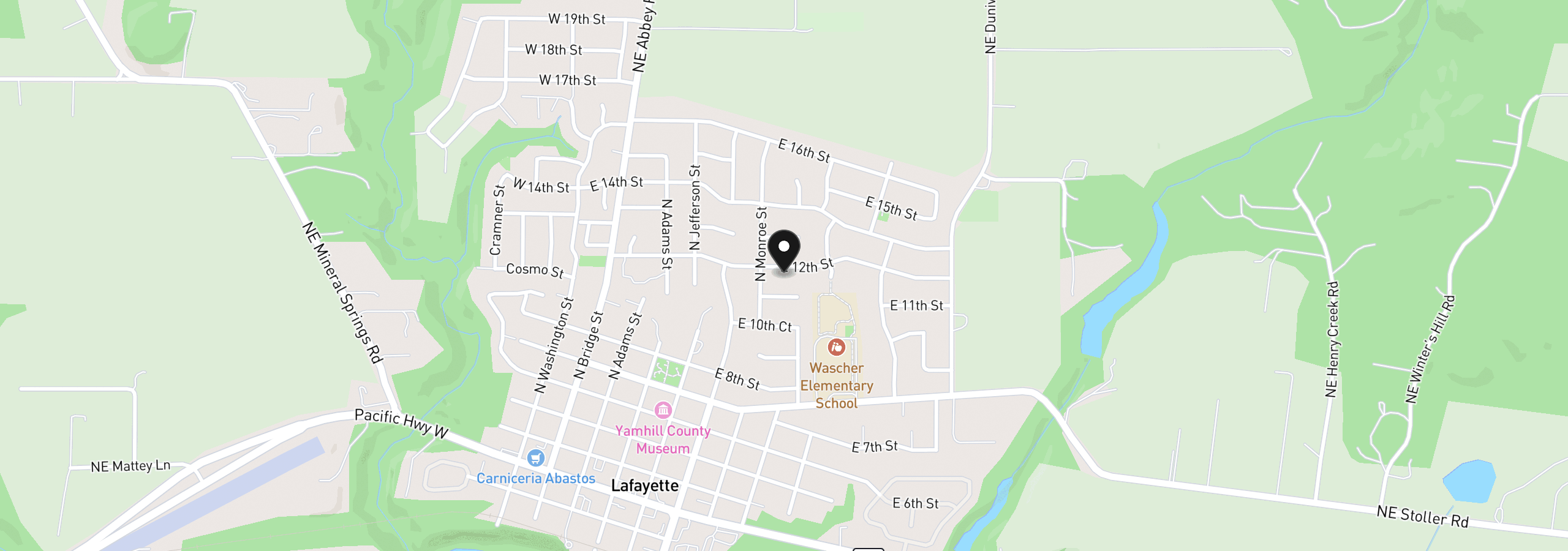 Map showing the location of 841 12th St, Lafayette, OR 97127