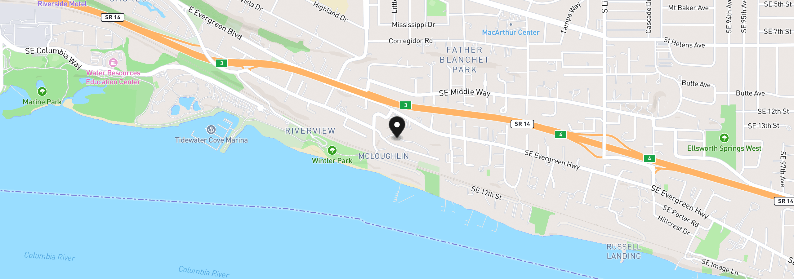 Map showing the location of 6900 SE Riverside Dr 31, Vancouver, Wa 98664