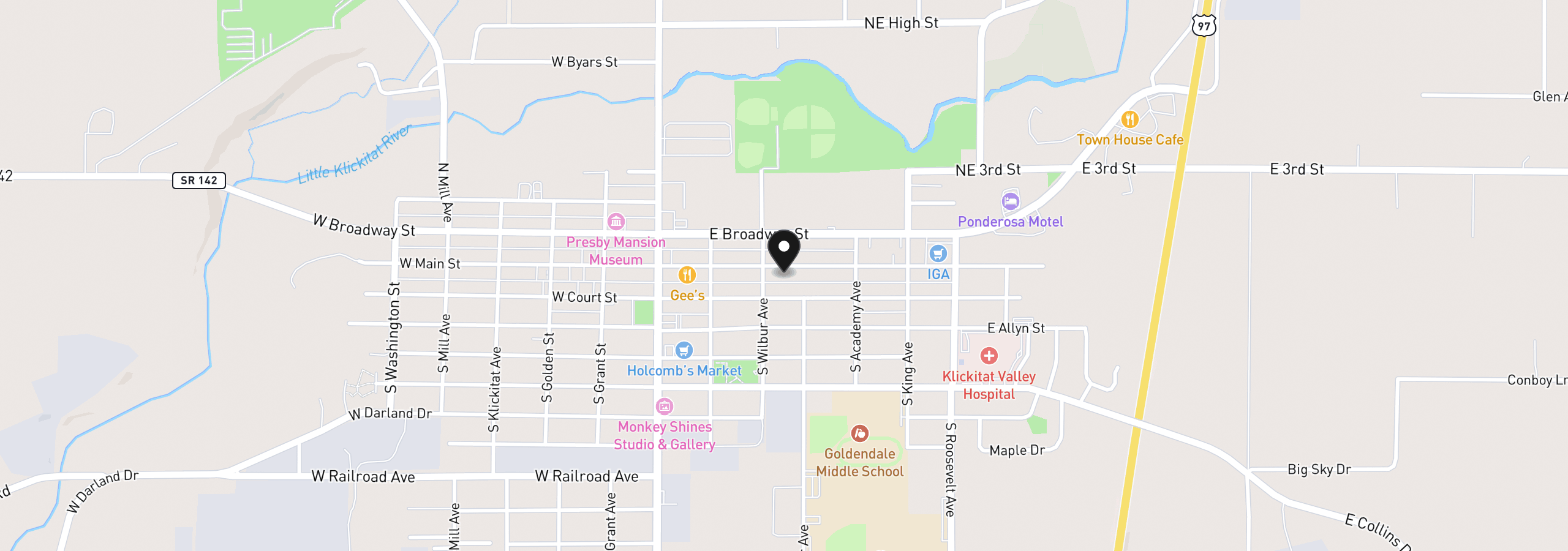 Map showing the location of 314 E Main St, Goldendale, Wa 98620