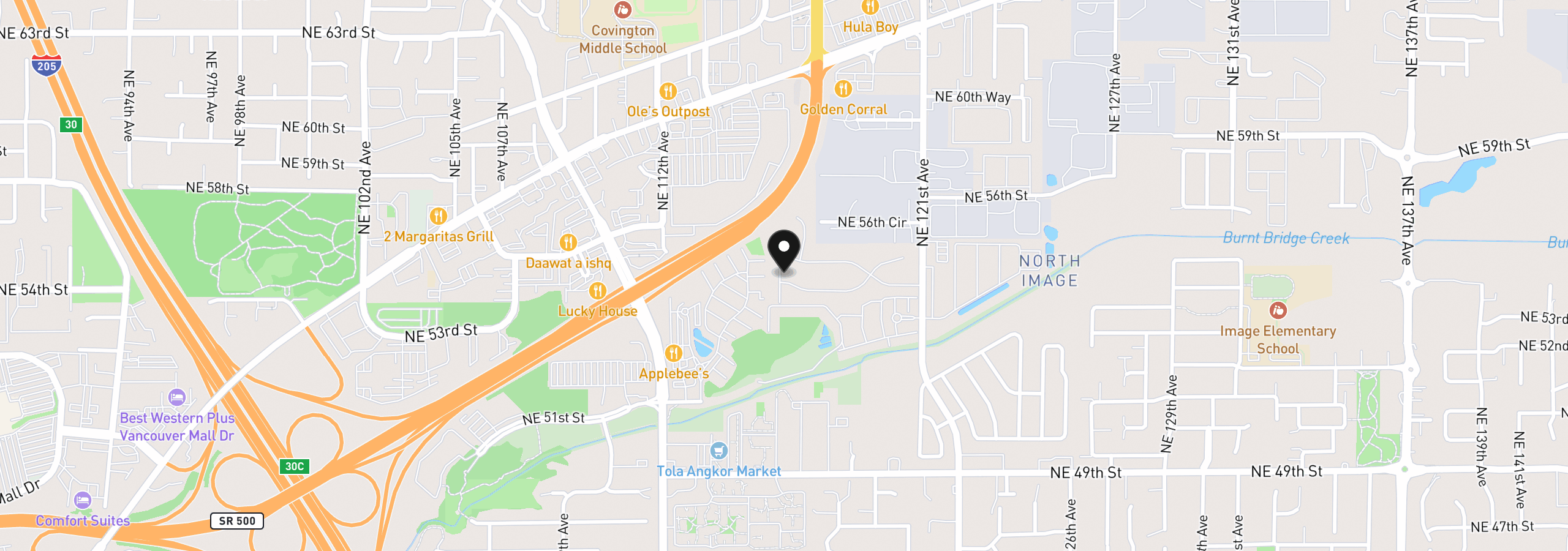 Map showing the location of 5404 NE 121st Ave 57, Vancouver, Wa 98682
