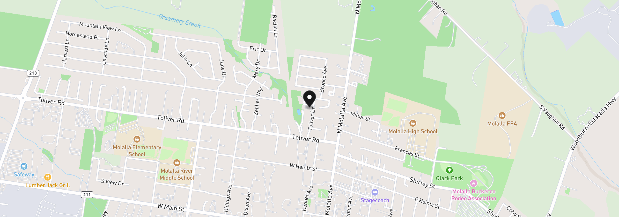 Map showing the location of 206 Hauser Ct, Molalla, OR 97038