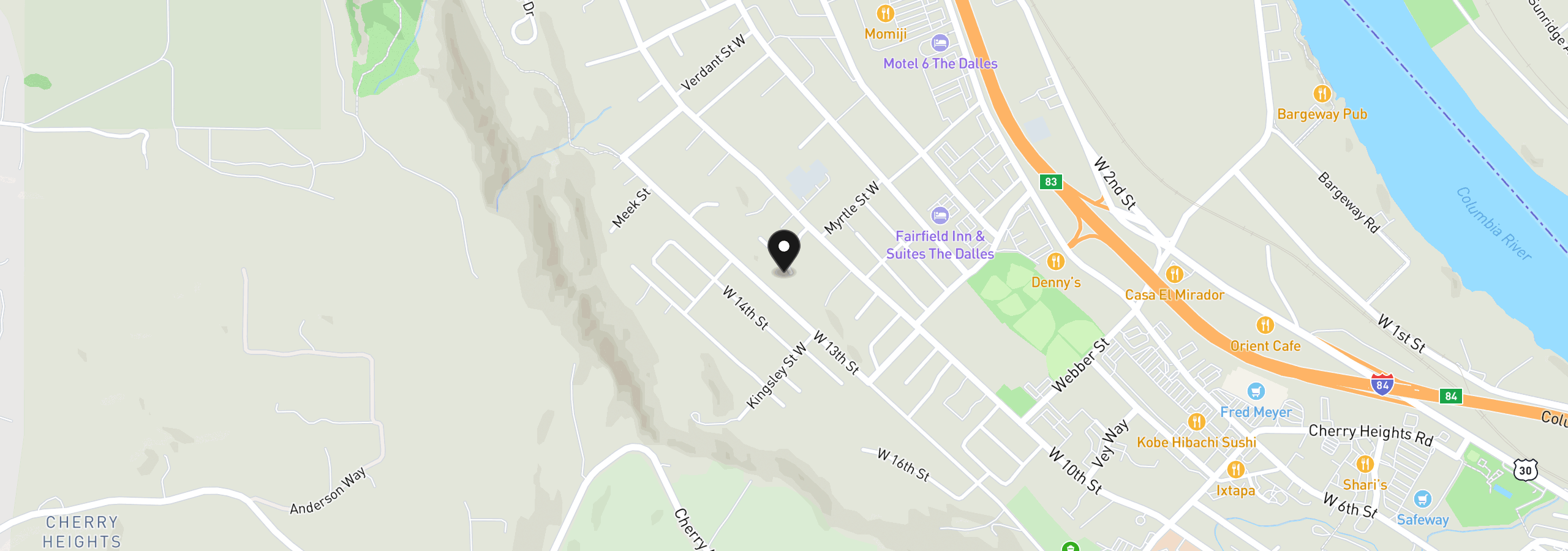 Map showing the location of 2316 W 12th St 2, The Dalles, OR 97058